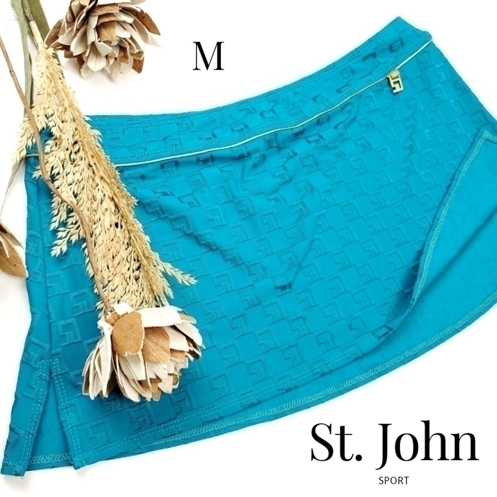 🔴 St. John Sport Teal and Gold Mini Skirt Sz M